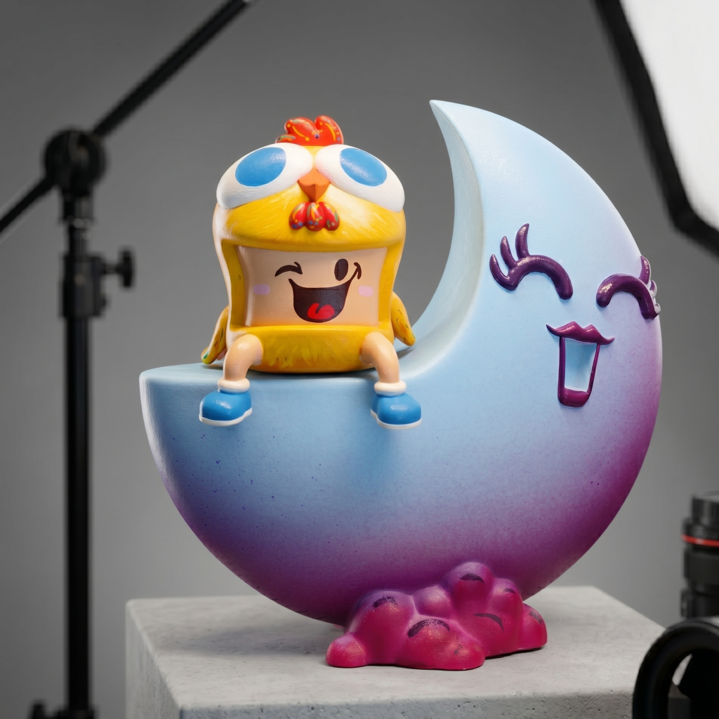 art toy Niño Pollito y Luna por Sandra Layon